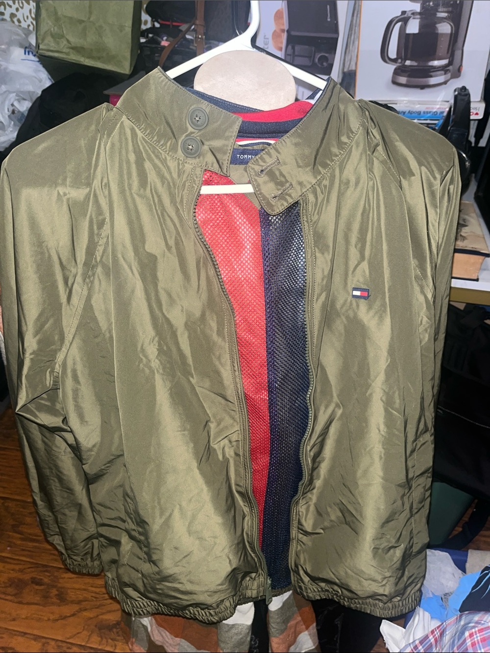 Tommy Hilfiger Olive Windbreaker with Red & Navy Trim